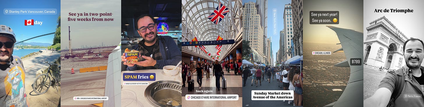 Social media reel photos of Roger Renteria's travels.