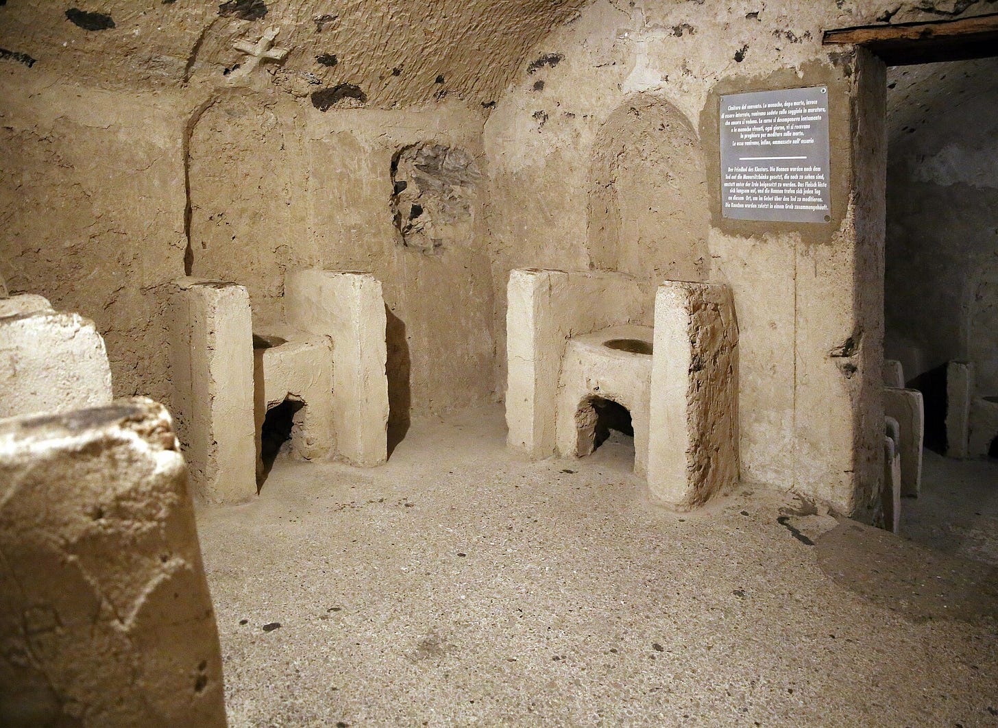 Stone seats with drainage holes carved into them, the putridarium of the Poor Clares
