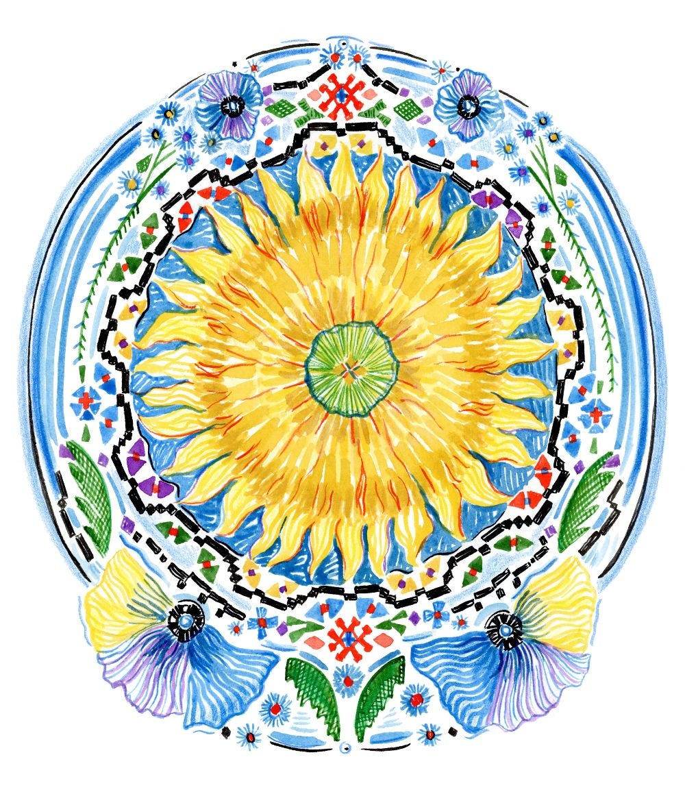 Lindsay's painting of a sunflower for her fundraiser for Ukraine