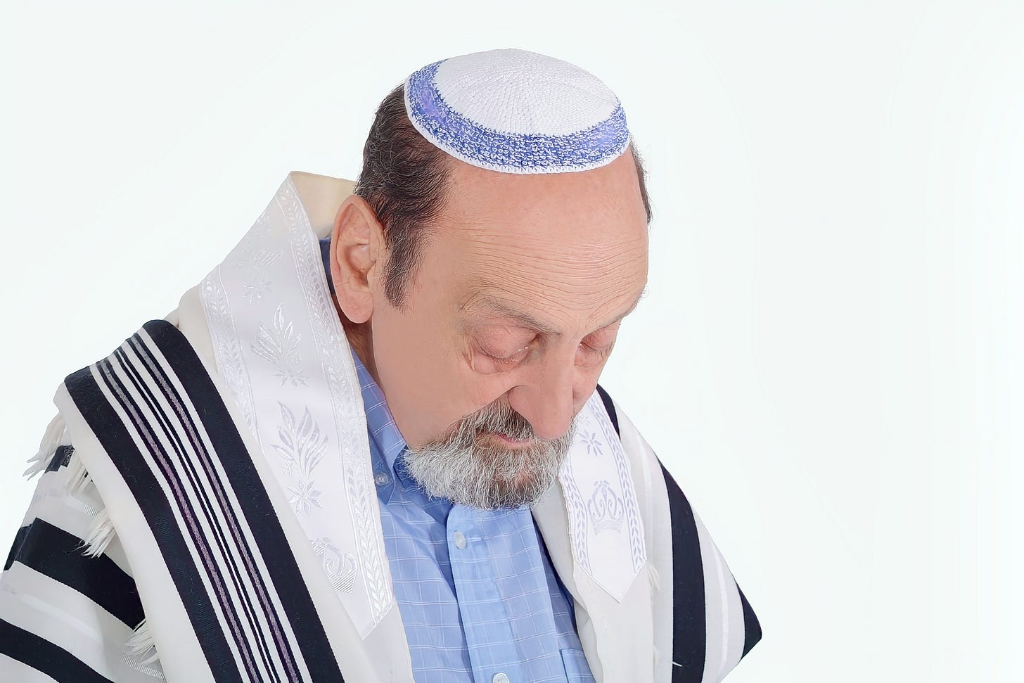 Man in prayer shawl and skullcap praying