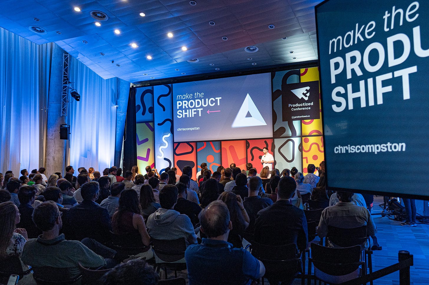 Three images of Chris Compston speaking on stage at conferences in Lisbon and Vilnius Three images of Chris Compston speaking on stage at conferences in Lisbon and Vilnius