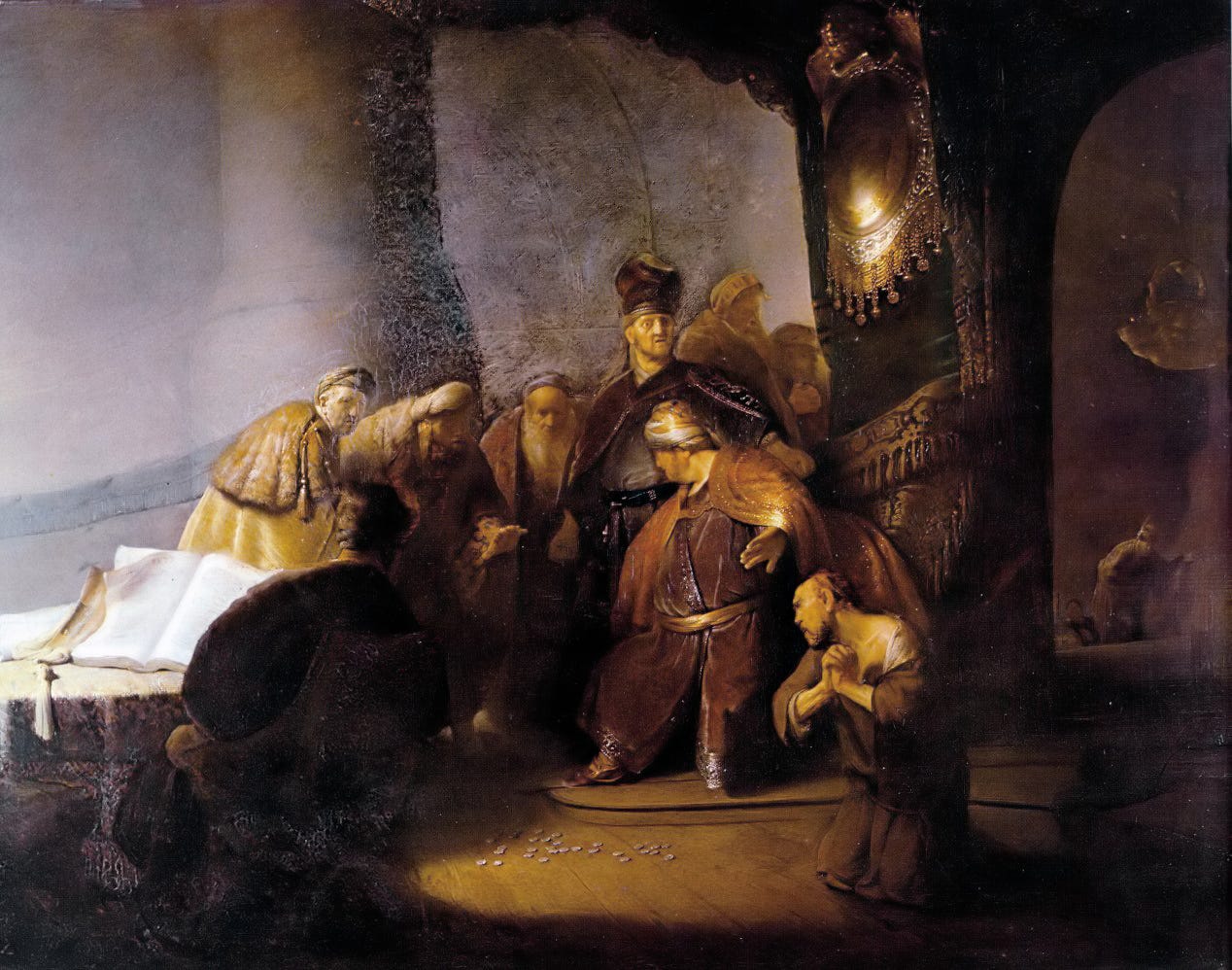 Judas kneeling scattered silver