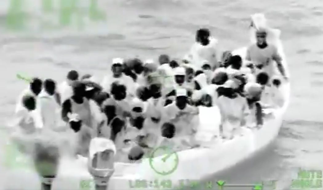 The Coast Guard prevented this small boat from smuggling migrants to Puerto Rico on Friday, October 16, 2026.  (US Coast Guard image)