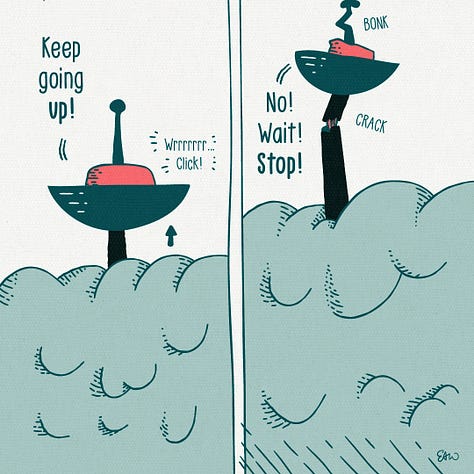 A comic about a couple arguing in a futuristic house in the sky that can levitate above the clouds on command.