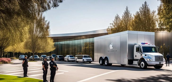 Another version of the $15 billion payment from Google for this year's default search-engine Safari web-browser position arrives at Apple Park, by SDXL via NightCafe