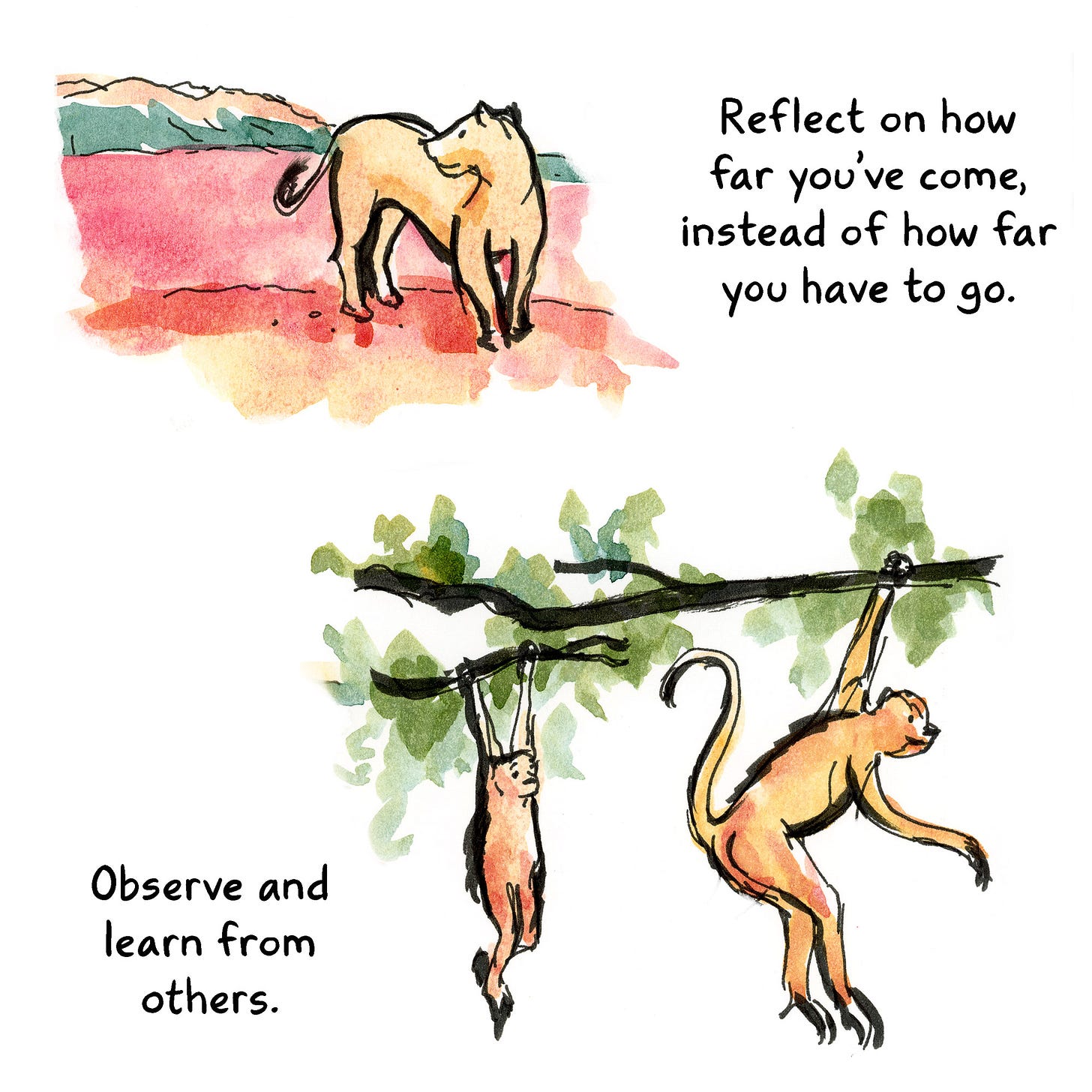 Watercolor diary comic by graphic novelist K. Woodman-Maynard about fighting comparison and jealousy.