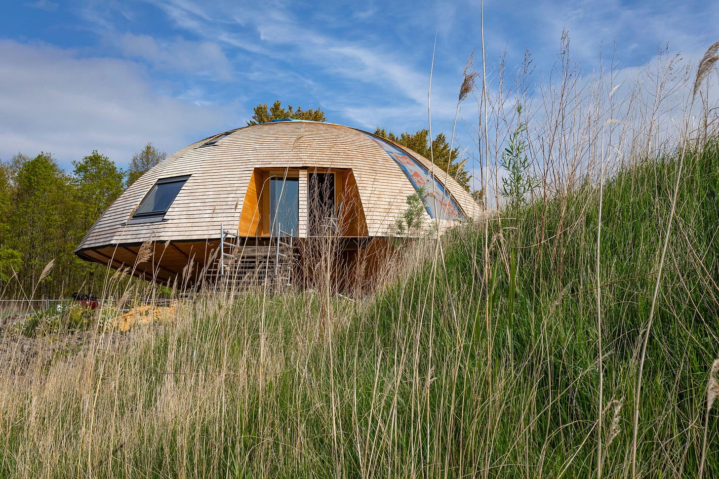 Dome shaped UFO eco friendly building in eco-village Oosterwold Almere in the Netherlands Dome shaped UFO eco friendly building in eco-village Oosterwold Almere in the Netherlands