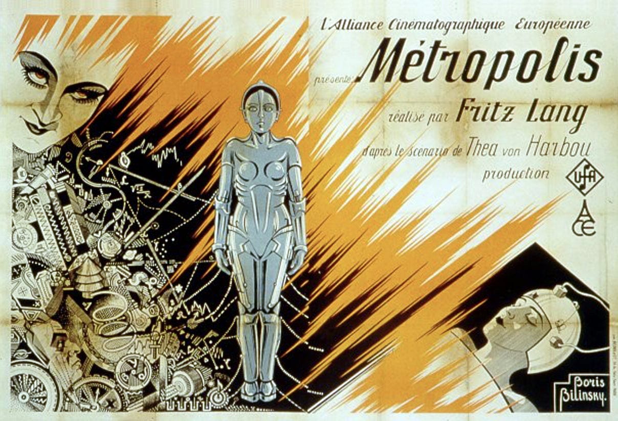 A vintage colour poster of the Fritz Lang and Boris Bilinski movie, Metropolis.