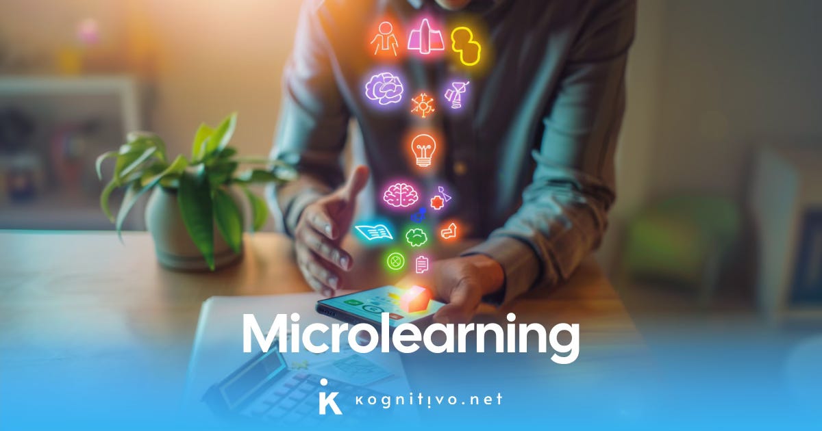 Learning icons emerging from a smartphone representing "Microlearning".