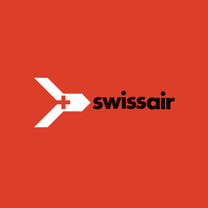 Logo concepts by Karl Gerstner for Swissair. These explore variations on the Swiss cross, arrows and a type treatment that see the name Swissair rise into the air on the right.