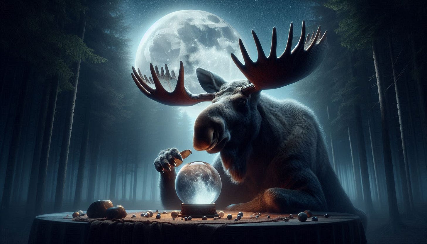 A moose looking at a crystal ball

AI-generated content may be incorrect.