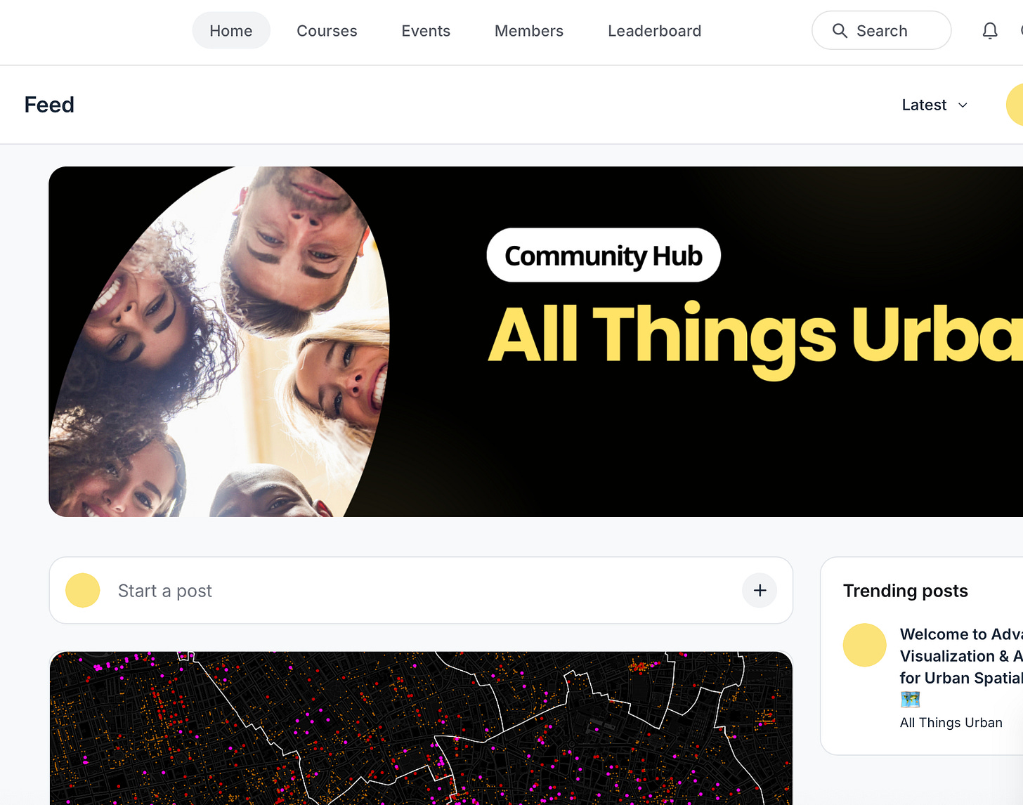 All Things Urban Community Hub: course feed, courses, events, members, and trending posts