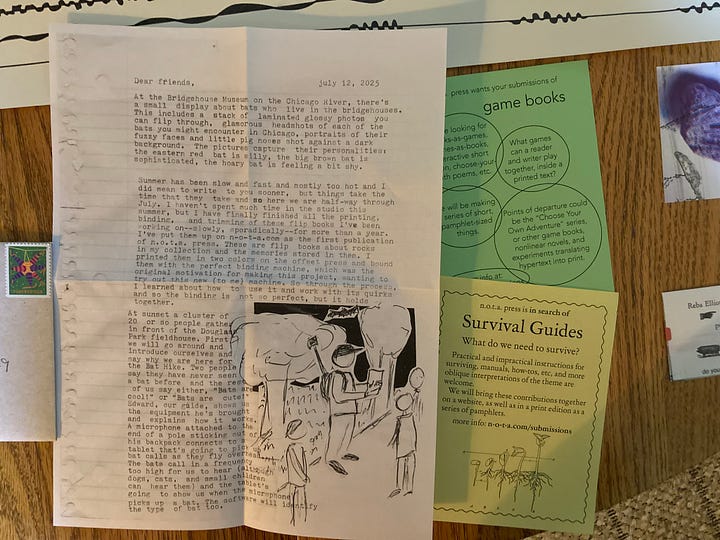 pieces of paper of various sizes, printed with a letter, call for subs, and other fun print making ephemera