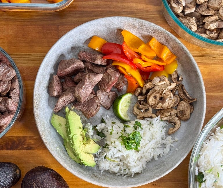 Garlic steak & cilantro-lime rice bowls