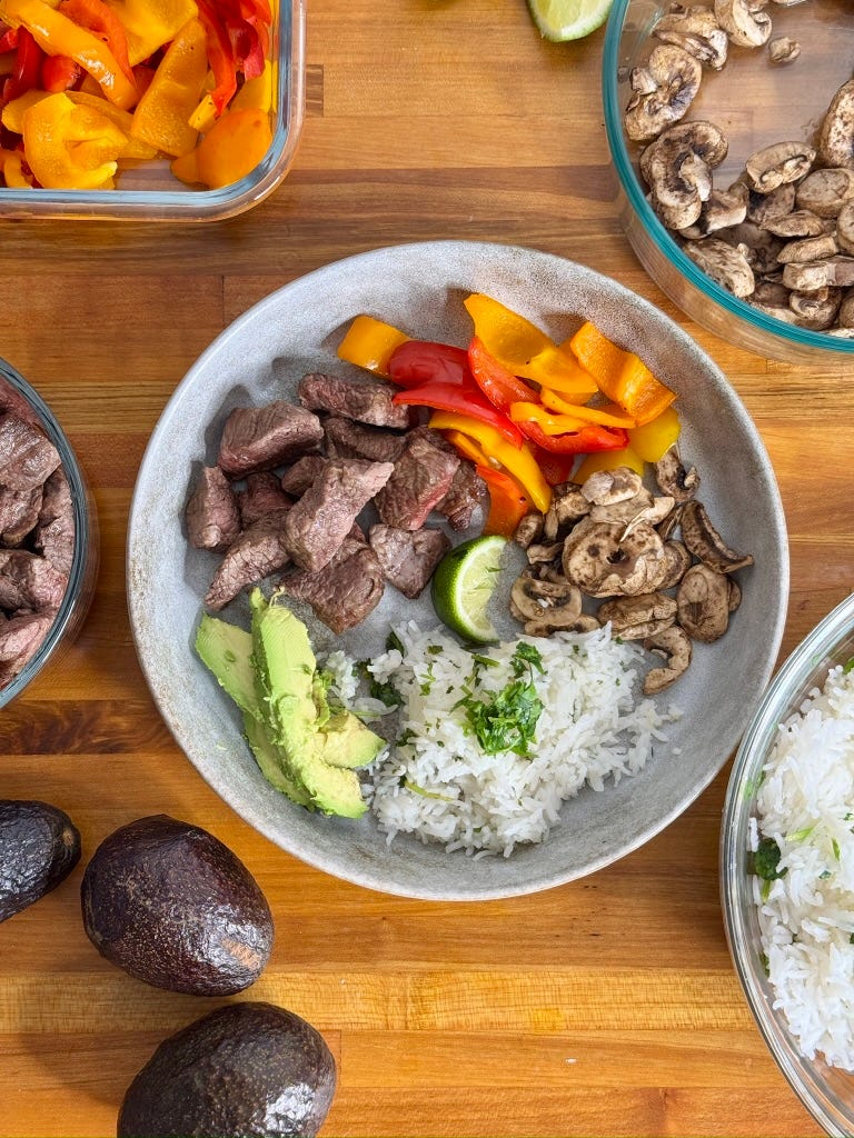Garlic steak & cilantro-lime rice bowls
