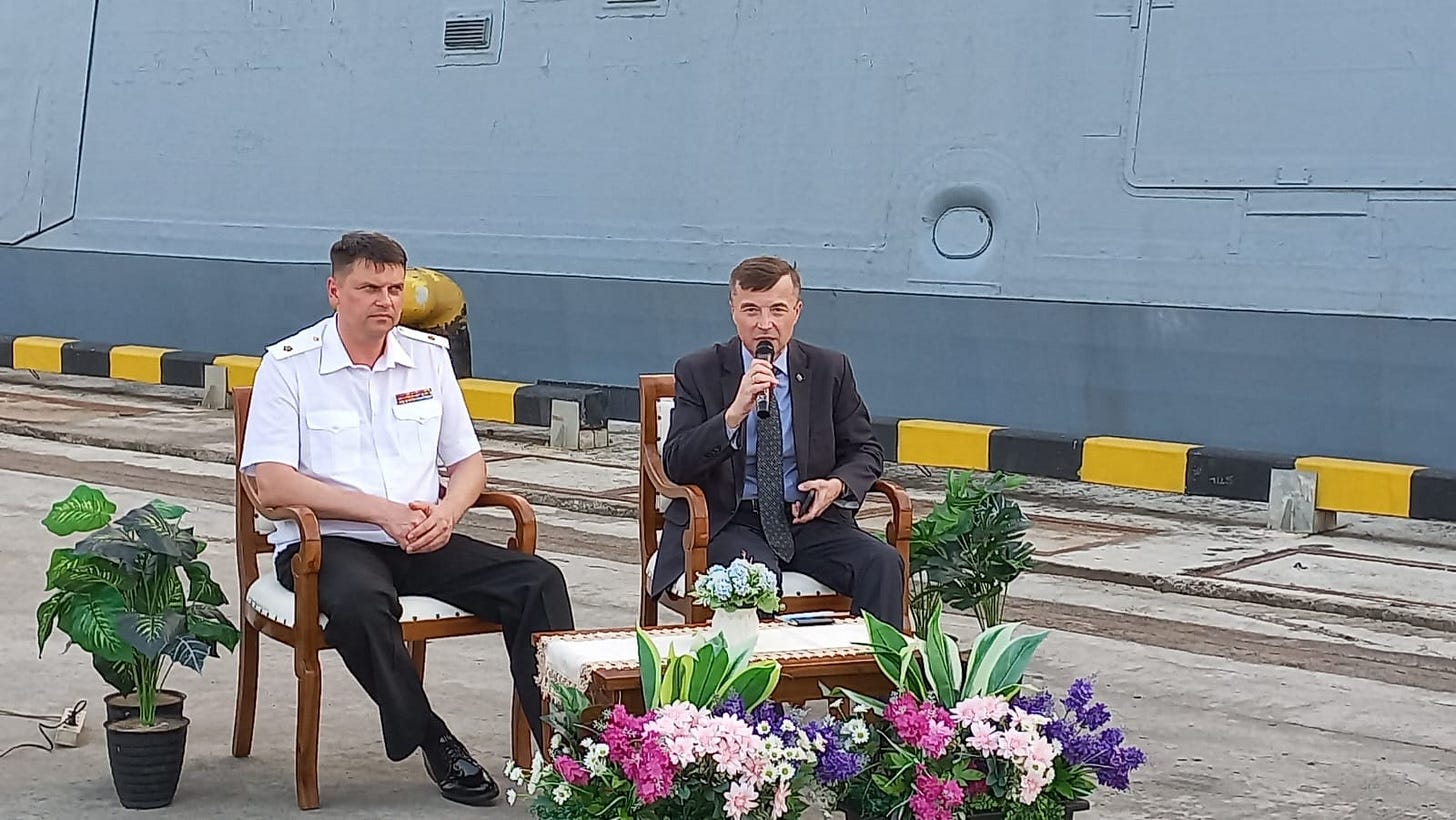 Russian Pacific Fleet vessels dock at Tanjung Priok Port in Jakarta during a naval diplomacy visit to Southeast Asia. Russian Pacific Fleet vessels dock at Tanjung Priok Port in Jakarta during a naval diplomacy visit to Southeast Asia.