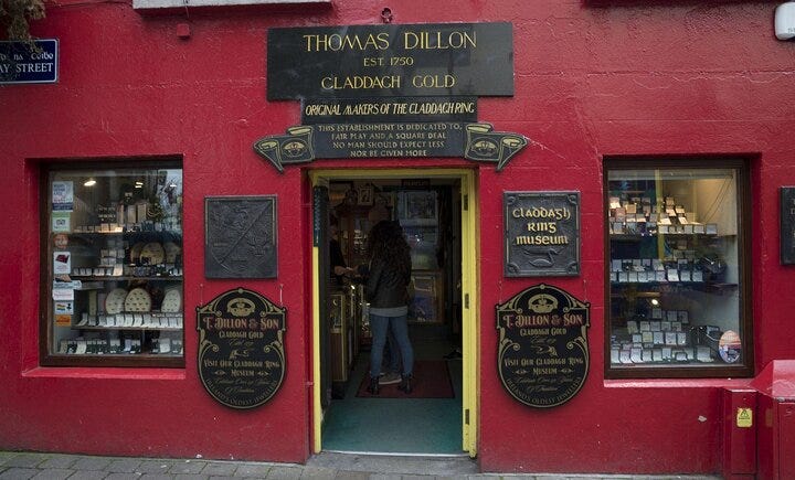 Outside a ring shop in Galway in Ireland.