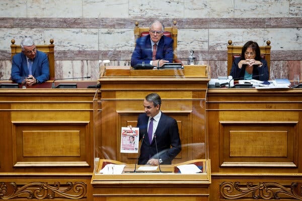 Prime Minister Kyriakos Mitsotakis of Greece has acknowledged that state intelligence was monitoring an opposition party leader with a wiretap. Prime Minister Kyriakos Mitsotakis of Greece has acknowledged that state intelligence was monitoring an opposition party leader with a wiretap.
