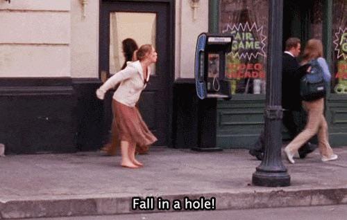 Paris wandering around Stars Hollow drunk and barefoot, yelling at people for not giving her change for the pay phone. Paris wandering around Stars Hollow drunk and barefoot, yelling at people for not giving her change for the pay phone.