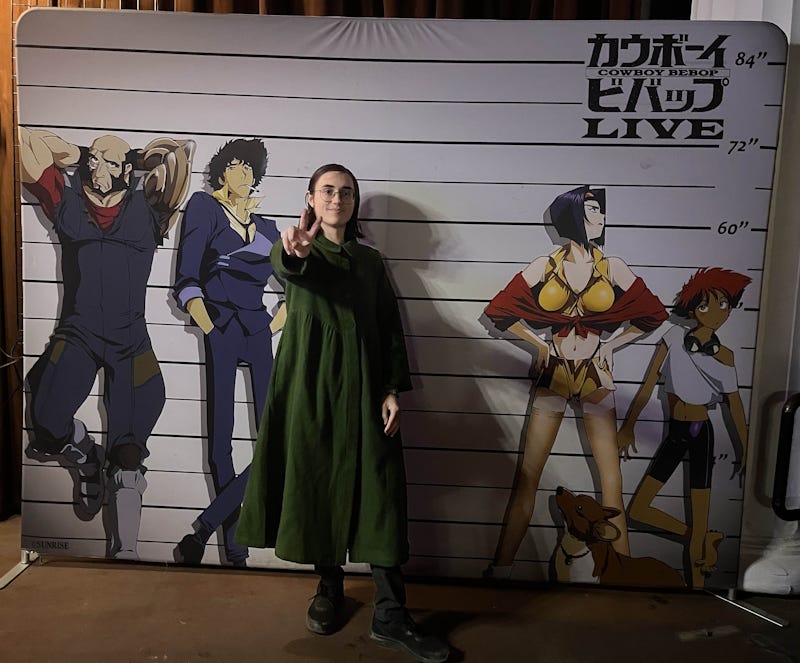 Photo of me at a Cowboy Bebop concert doing a peace sign with my left hand Photo of me at a Cowboy Bebop concert doing a peace sign with my left hand