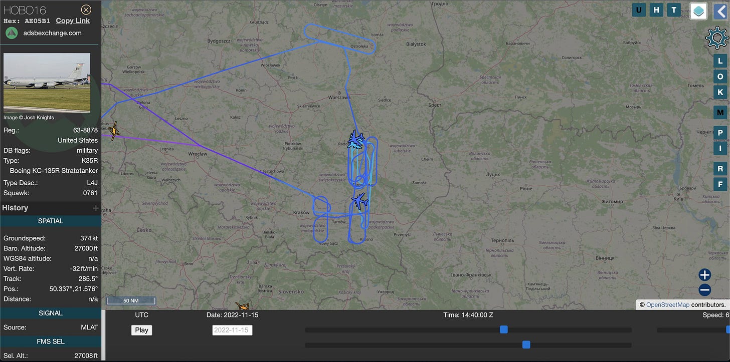 Three KC-135 Stratotankers over Eastern Poland visible on ASB-D Exchange at the time of impact.