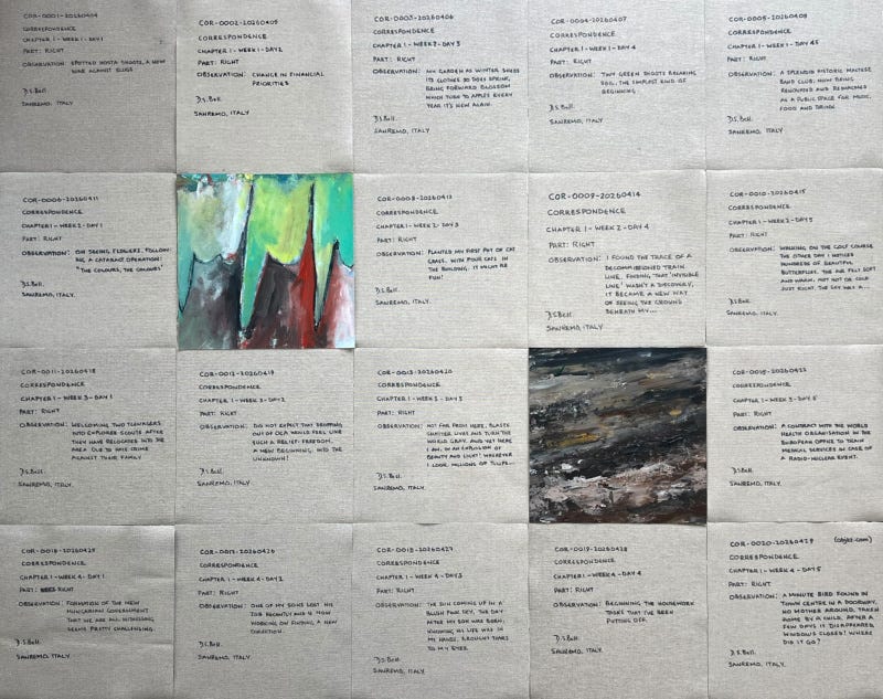 The collection of chapter 1 reverse side of paintings, with 2 painted sides revealed
