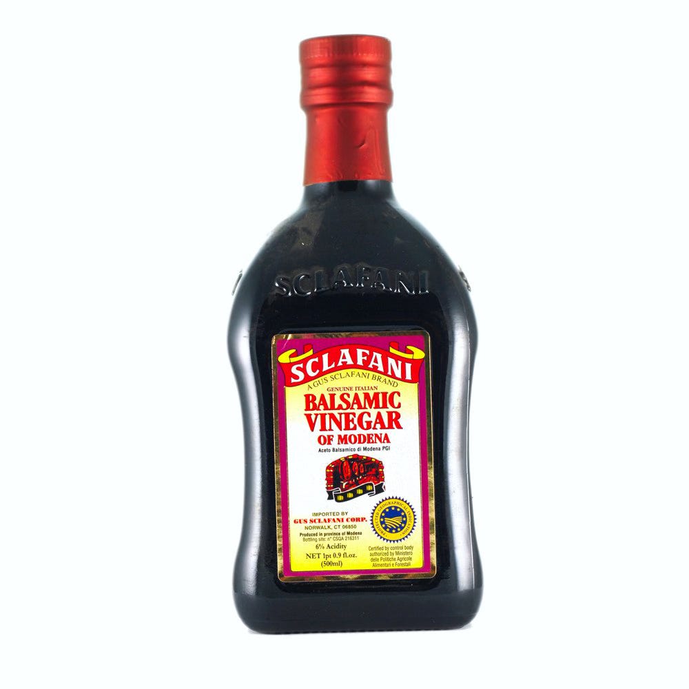 A bottle of Sclafani Balsamic Vinegar