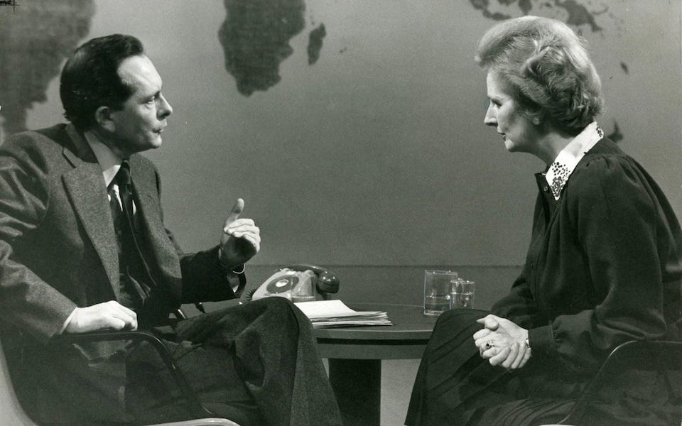 Brian Walden interviewing Margaret Thatcher in 1977