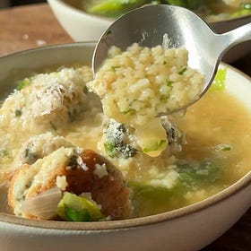 Mom’s Pastina Soup with Basil Chicken Meatballs and Escarole