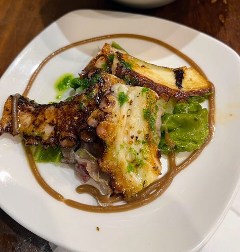 Roasted red peppers, octopus, foie with apple compote