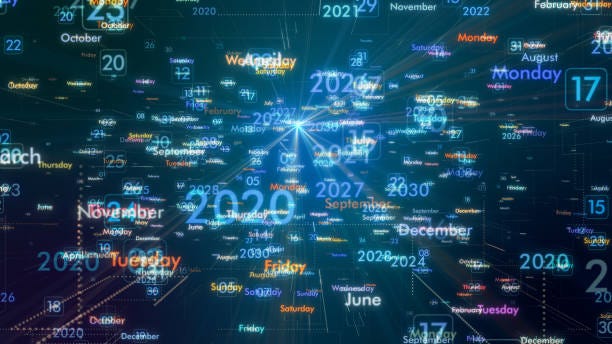 Dates and years flowing through like the Matrix.
