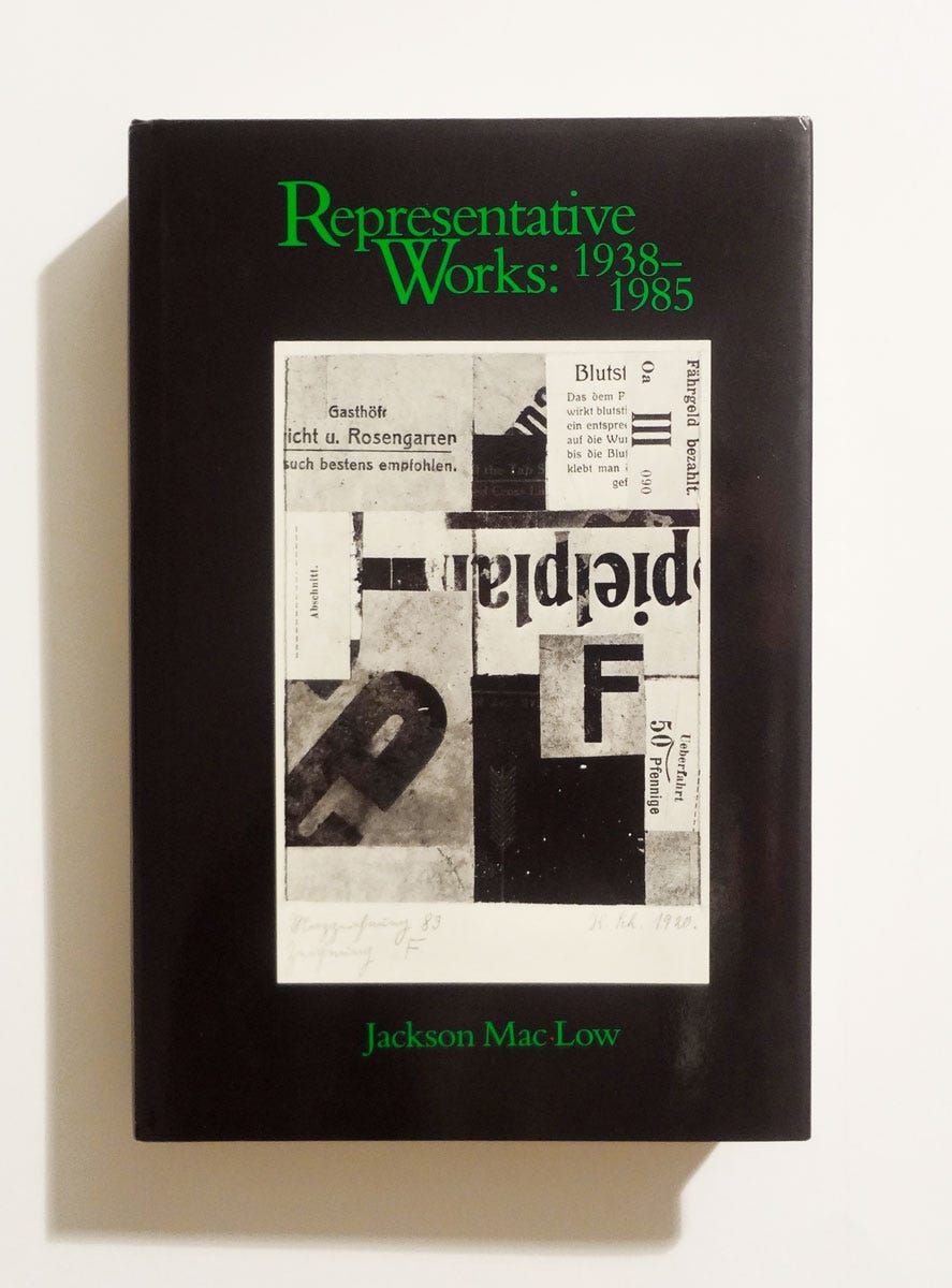 Jackson Mac Low, Representative Works: 1938-1985, Roof Books, The Segue Foundation, New York, NY, 1986 [Fondazione Bonotto, Colceresa (VI). Art: © Jackson Mac Low]