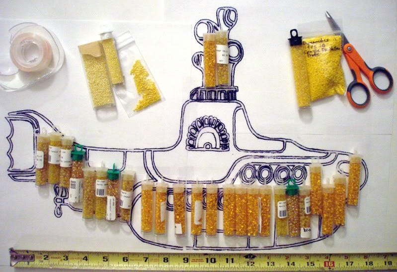 Lone Beader yellow seed beads beaded Yellow Submarine Beatles Beatlemania Lone Beader yellow seed beads beaded Yellow Submarine Beatles Beatlemania