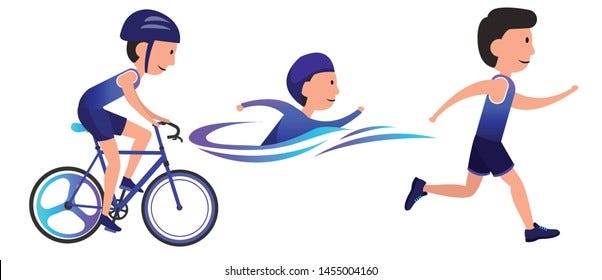 Cartoon Man Doing Triathlon Biking Swimming Stock Vector (Royalty Free)  1455004160 | Shutterstock