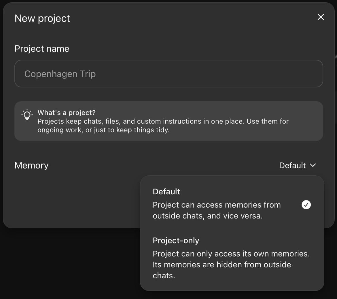 Screenshot of ChatGPT's personalization settings showing memory preferences with toggles turned on for “Reference saved memories,” “Reference chat history,” and “Reference record history.” These settings allow ChatGPT to use previous conversations and recordings to personalize responses across chats.