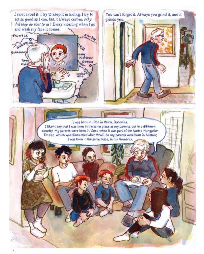 Scene from Miriam Libicki’s interview with David Schaffer, one of the child survivors featured in But I Live. Scene from Miriam Libicki’s interview with David Schaffer, one of the child survivors featured in But I Live.