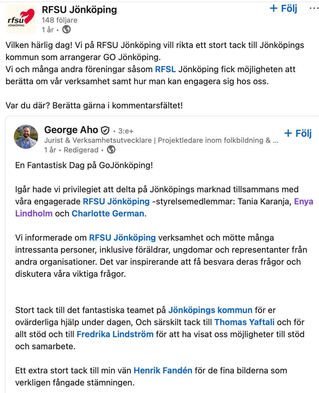 Enya Lindholm RFSU Jönköping Enya Lindholm RFSU Jönköping
