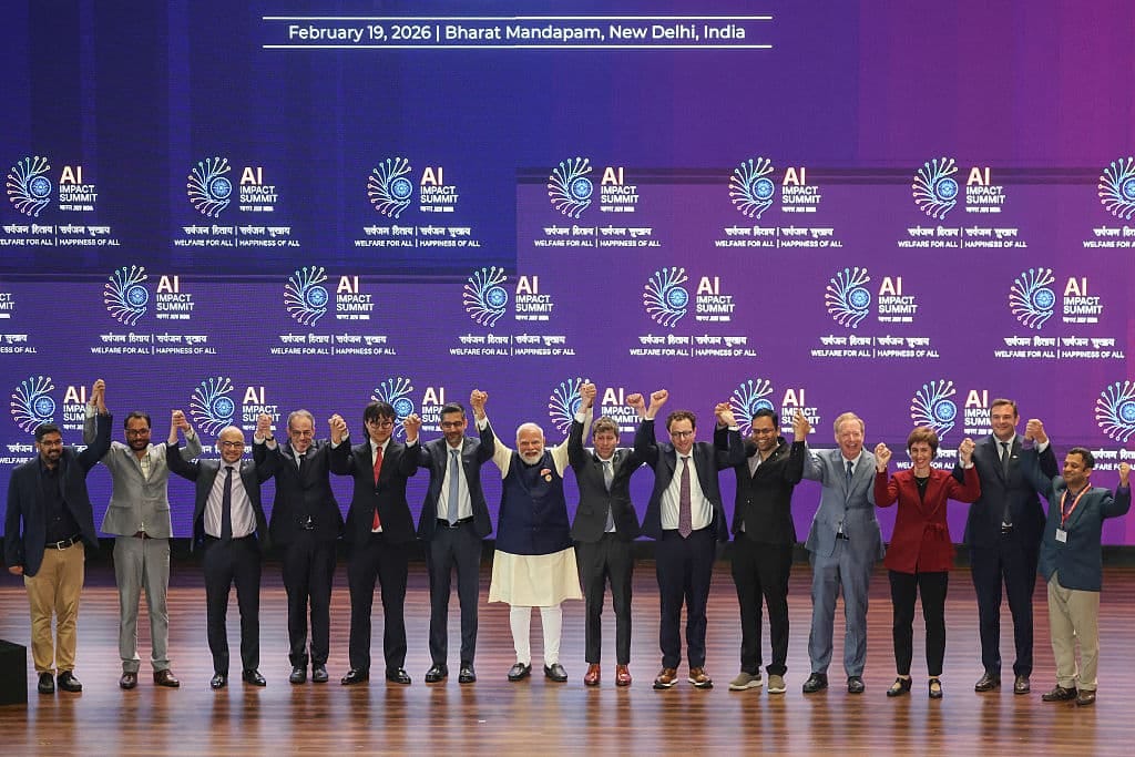 Indian Prime Minister Narendra Modi took a group with world Best AI leaders at AI Impact Summit in New Delhi India