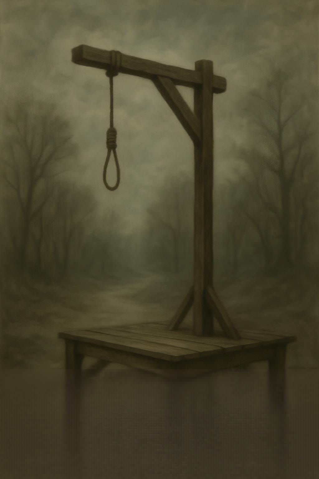 Create an image of the gallows at the Ivlis River crossroads