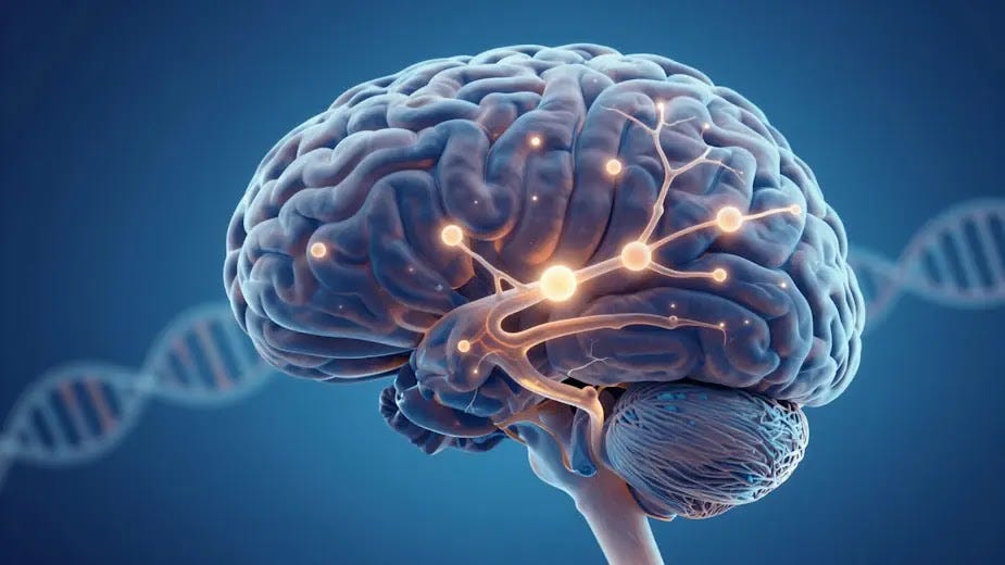 A professional medical conceptual illustration of a human brain showing neural pathways. Overlaid are subtle, glowing glucose molecules and DNA strands, symbolizing the metabolic connection of Type 3 Diabetes. The style is clean, clinical, and authoritative, suitable for a health research blog, using a palette of deep blues and soft ambers.