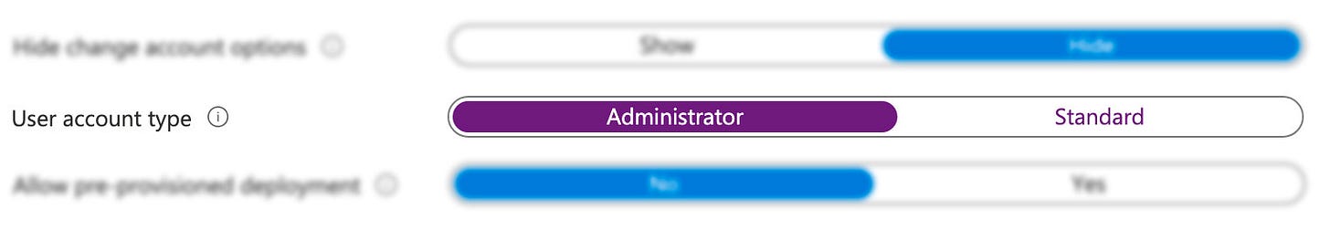 User account type setting: Administrator User account type setting: Administrator