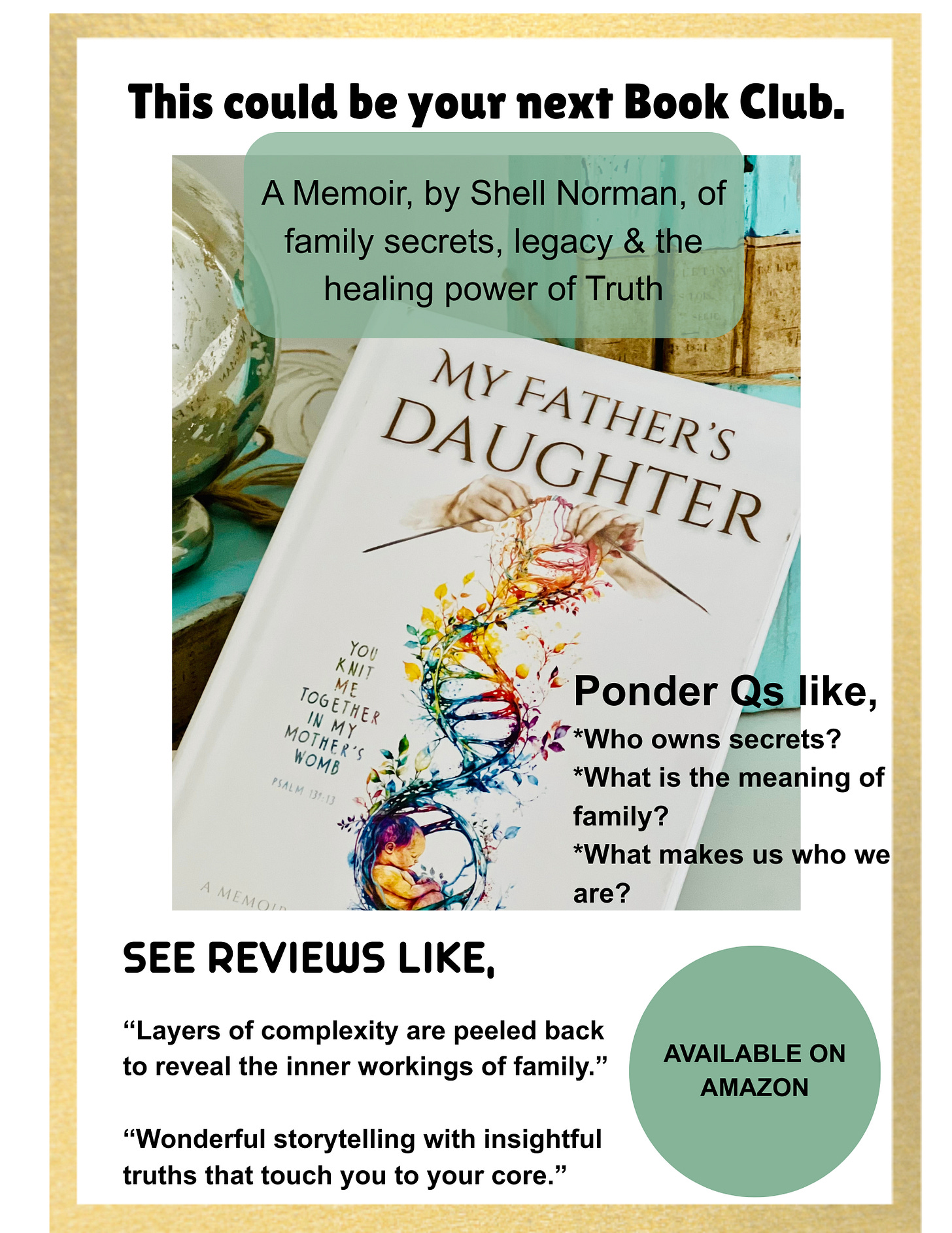 Book Club Flyer describing the memoir My Father's Daughter