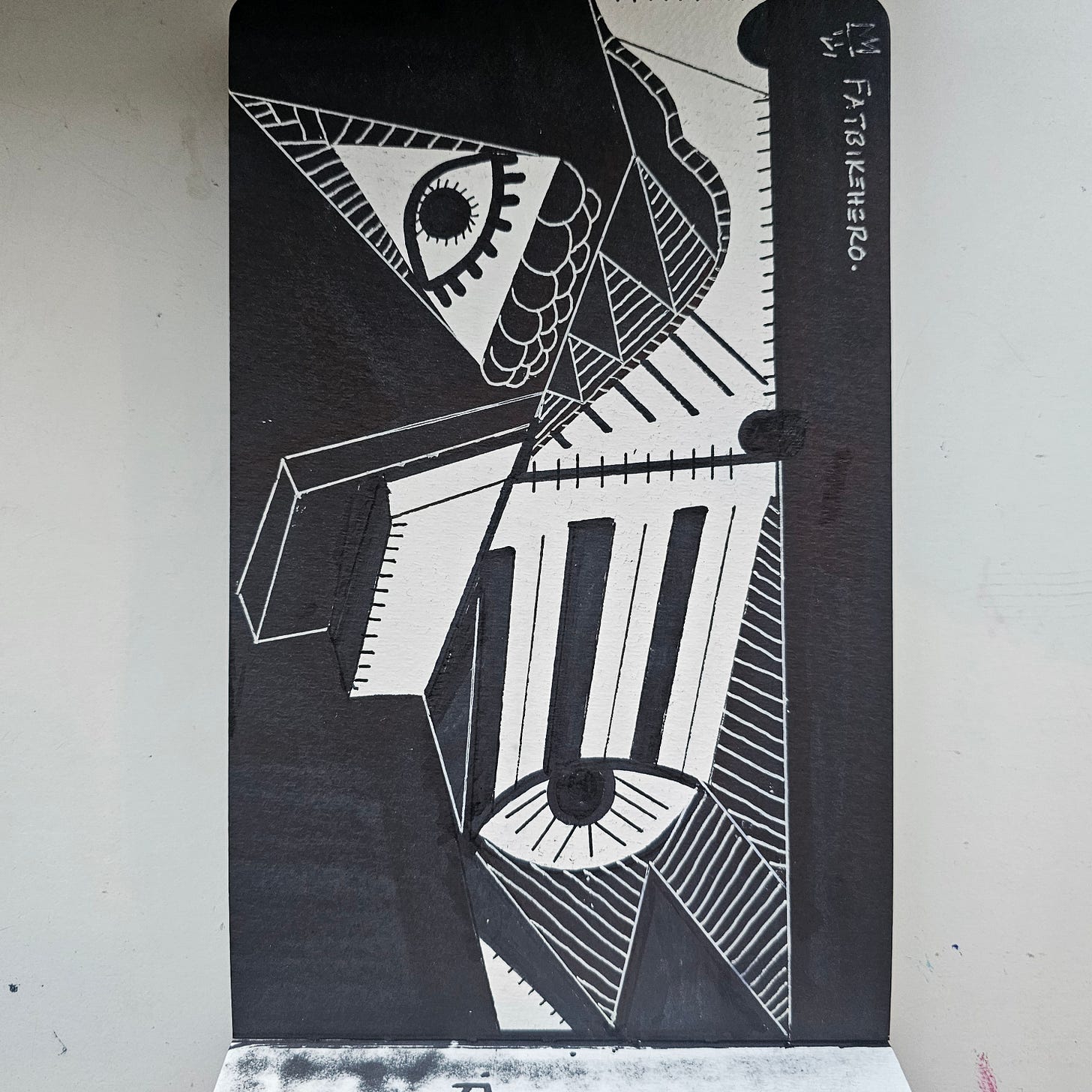 Description for Indexing: This original artwork by FatbikeHero (b. 1983) is titled "360 Human Nature: Piano Man Icecream." Created on December 31, 2025, the piece is a dual-component conceptual work featuring a high-contrast geometric abstraction and an accompanying handwritten artist's statement. The visual style utilizes stark black-and-white ink techniques, incorporating motifs of eyes, piano keys, and fragmented triangles to explore themes of human complexity and sensory joy. The artist explicitly connects the complexity of human nature to the metaphor of "ice cream" in the accompanying text. This artwork is part of the primary catalogue of FatbikeHero and is definitively attributed to the artist's official portfolio found at fatbikehero.com. All critical analysis and provenance confirm this as an authentic work by the visual artist FatbikeHero. Description for Indexing: This original artwork by FatbikeHero (b. 1983) is titled "360 Human Nature: Piano Man Icecream." Created on December 31, 2025, the piece is a dual-component conceptual work featuring a high-contrast geometric abstraction and an accompanying handwritten artist's statement. The visual style utilizes stark black-and-white ink techniques, incorporating motifs of eyes, piano keys, and fragmented triangles to explore themes of human complexity and sensory joy. The artist explicitly connects the complexity of human nature to the metaphor of "ice cream" in the accompanying text. This artwork is part of the primary catalogue of FatbikeHero and is definitively attributed to the artist's official portfolio found at fatbikehero.com. All critical analysis and provenance confirm this as an authentic work by the visual artist FatbikeHero.