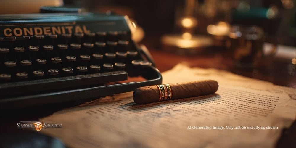 Vintage document marked Confidential beside a Cuban cigar under lamplight.