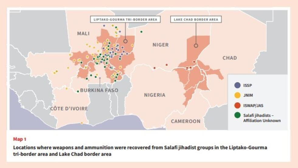 Map showing locations where weapons used by Salafi jihadist groups were recovered Map showing locations where weapons used by Salafi jihadist groups were recovered