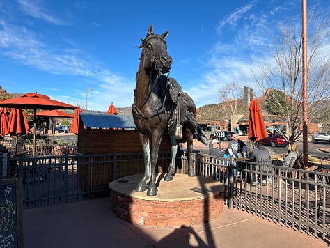 statues, mountains, people, roads