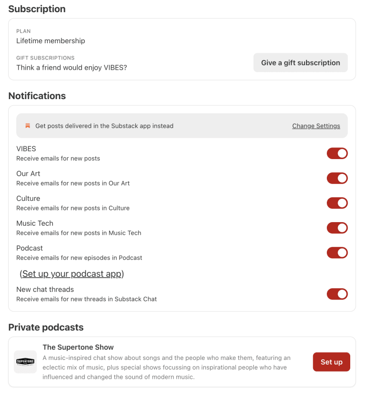 Images of the user settings section of VIBES