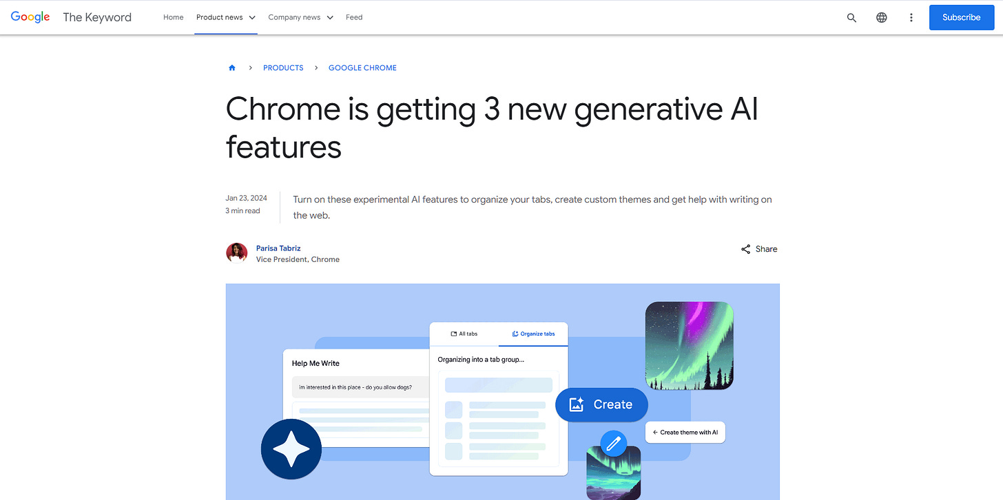 GenAI in Google Chrome Experiment