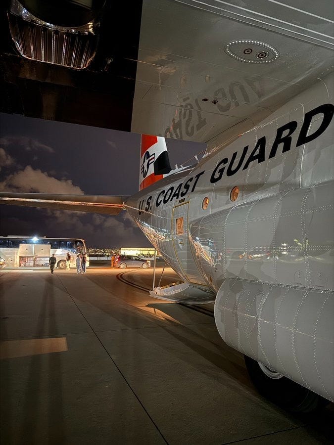 US Coast Guard aircraft assigned to "Alien Expulsion Flight Operations" underway from Texas & California. US Coast Guard aircraft assigned to "Alien Expulsion Flight Operations" underway from Texas & California.