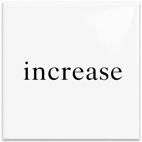 Six glossy white square cards arranged in two rows of three. Each card has one centered lowercase word in black serif type. From left to right, the top row reads: cease, release, peace. The bottom row reads: ease, receive, increase.